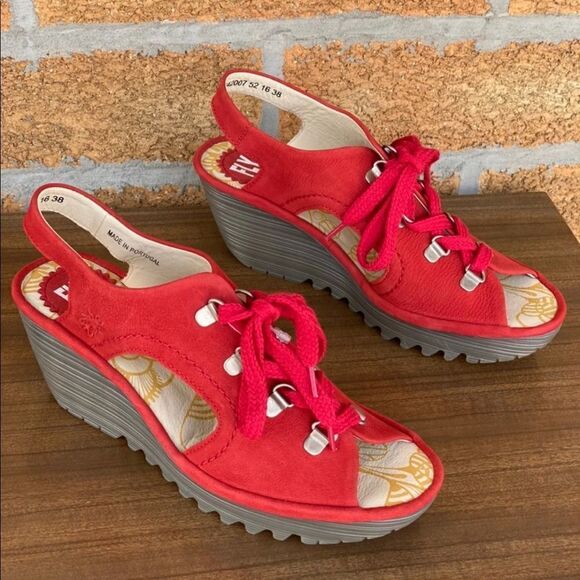 Fly London Ylfa Scarlet Red Leather Laced shoes 8 - Picture 5 of 12